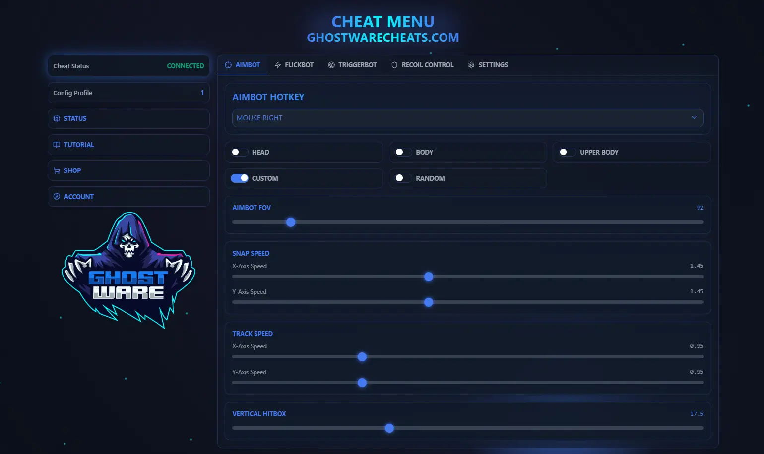 Ghostware Cheat Menu screenshot of our Ghostware cheat menu